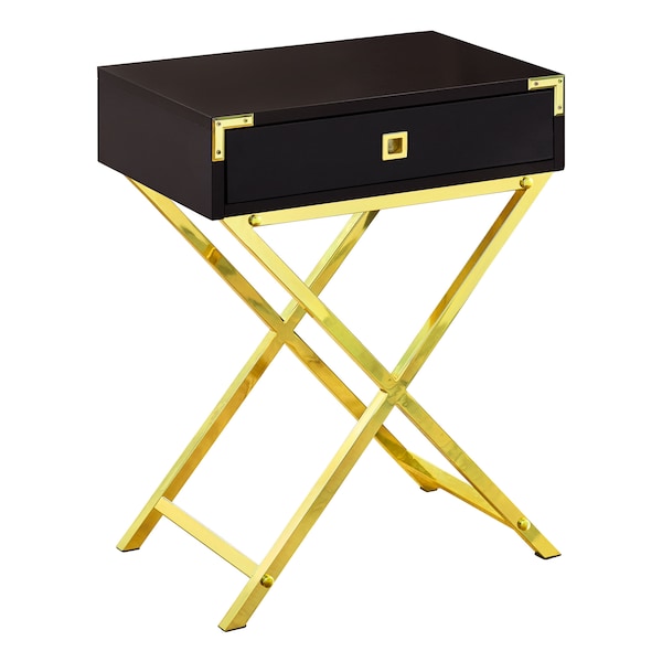 Accent Table - 24"H / Espresso / Gold Metal